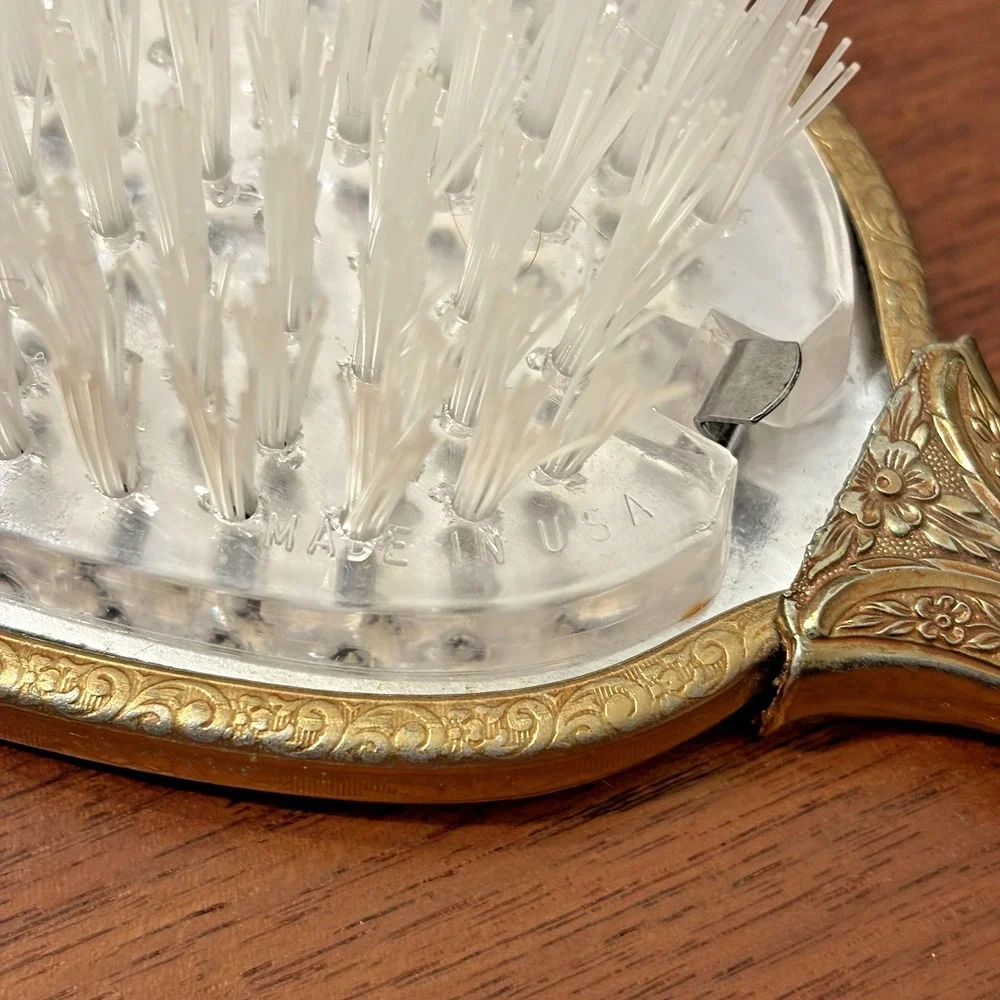 Vintage 1950s Hollywood Regency Gold Plated Mirror Brush Comb Vanity Set Bird